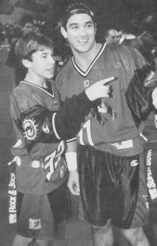 Scan from Tiger Beat 1997 - Jonathan Taylor Thomas and Dean Cain at the MTV Rock n' Jock Football