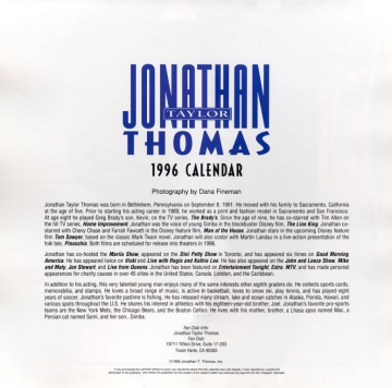 Jonathan Taylor Thomas Calendar 1996 Description