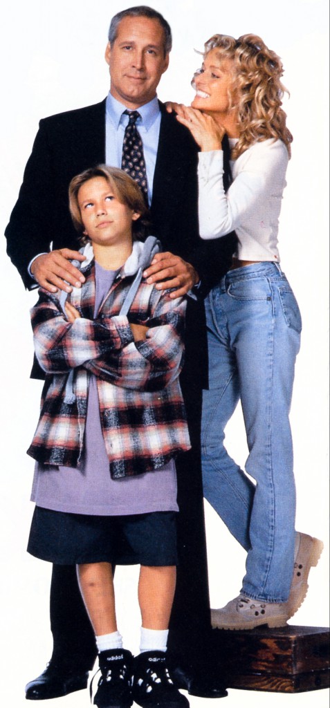 Farrah Fawcett, Chevy Chase and Jonathan Taylor Thomas in a promotion picture for the Disney Movie Man of the House (1995).