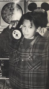 Jonathan Taylor Thomas with a Mickey Mouse alarm clock at the Disney souvenir store in Cleveland, Ohio.